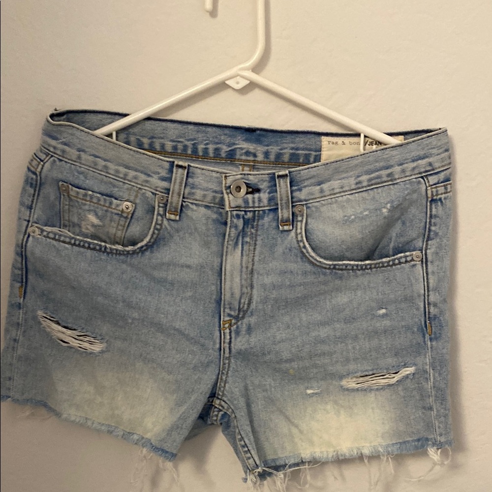 Rag & Bone Blue Distressed Jean Shorts